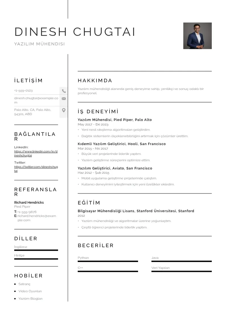 Vienkārša Yazilim muhendisi ozgecmis CV piemērs