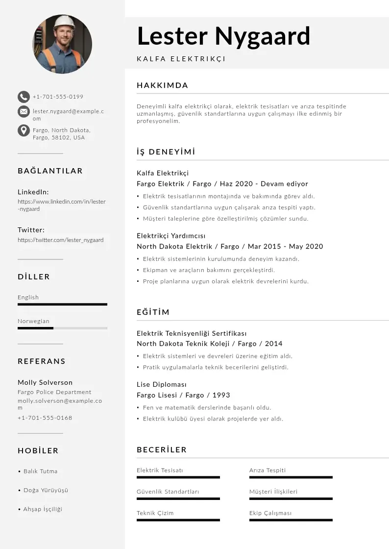 Mūsdienīga kalfa elektrikçi  CV veidne