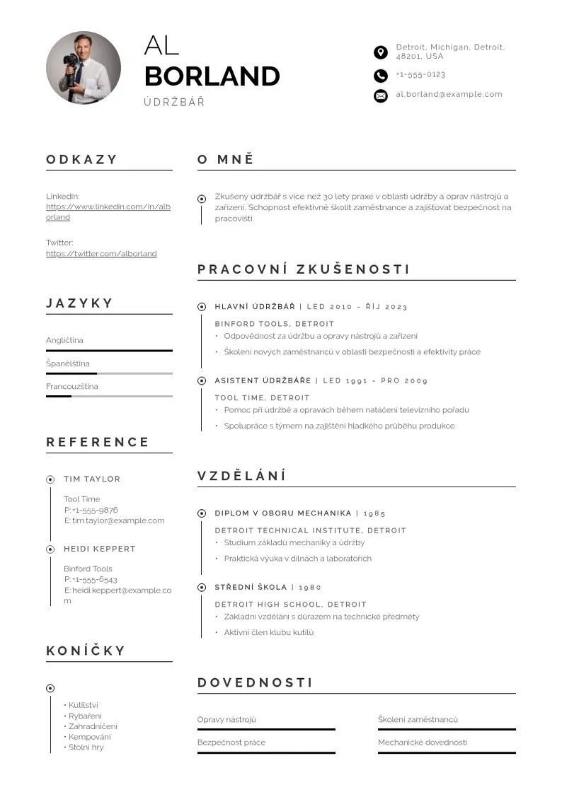 Profesionāla Zivotopis udrzbar CV veidne