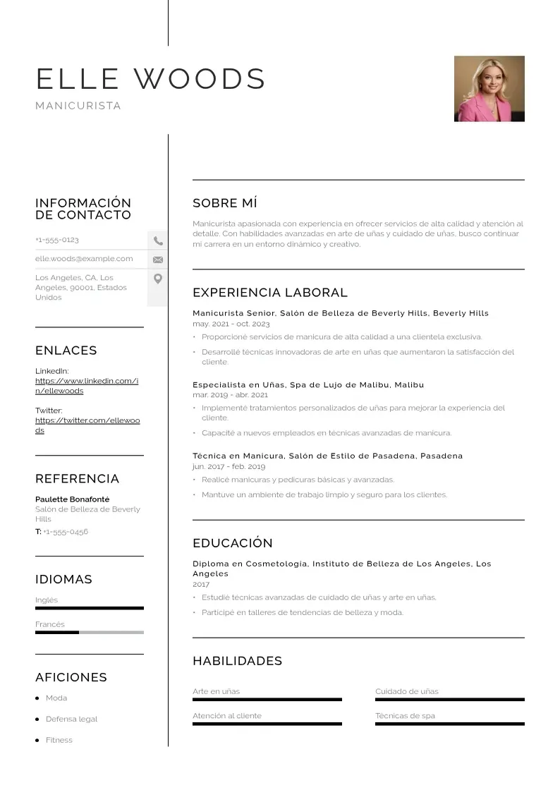 two column manicurista resume example