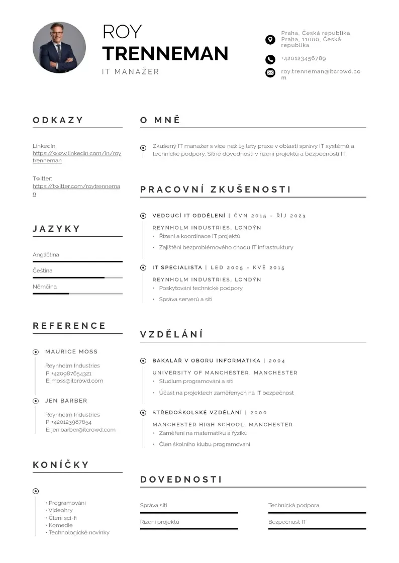 Profesionāla It manazer zivotopis CV veidne