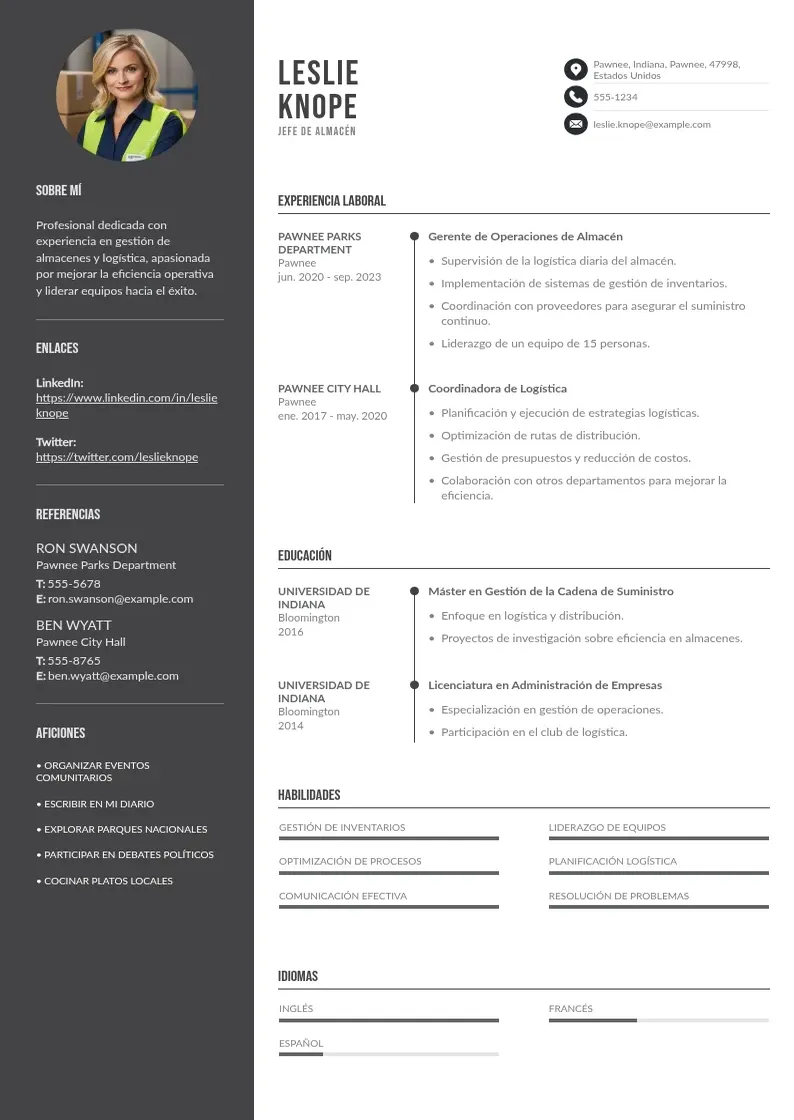two column cv-jefe-de-almacen resume example