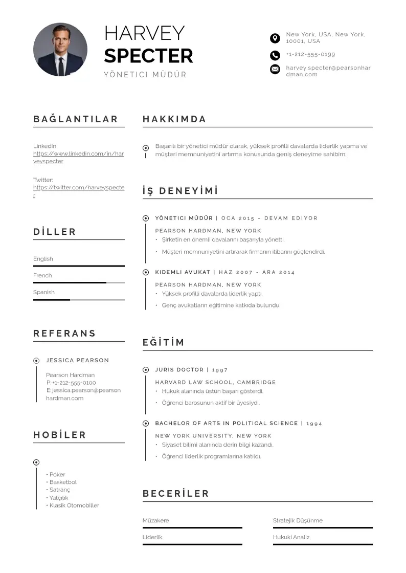 Profesionāla Yönetici müdür  CV veidne