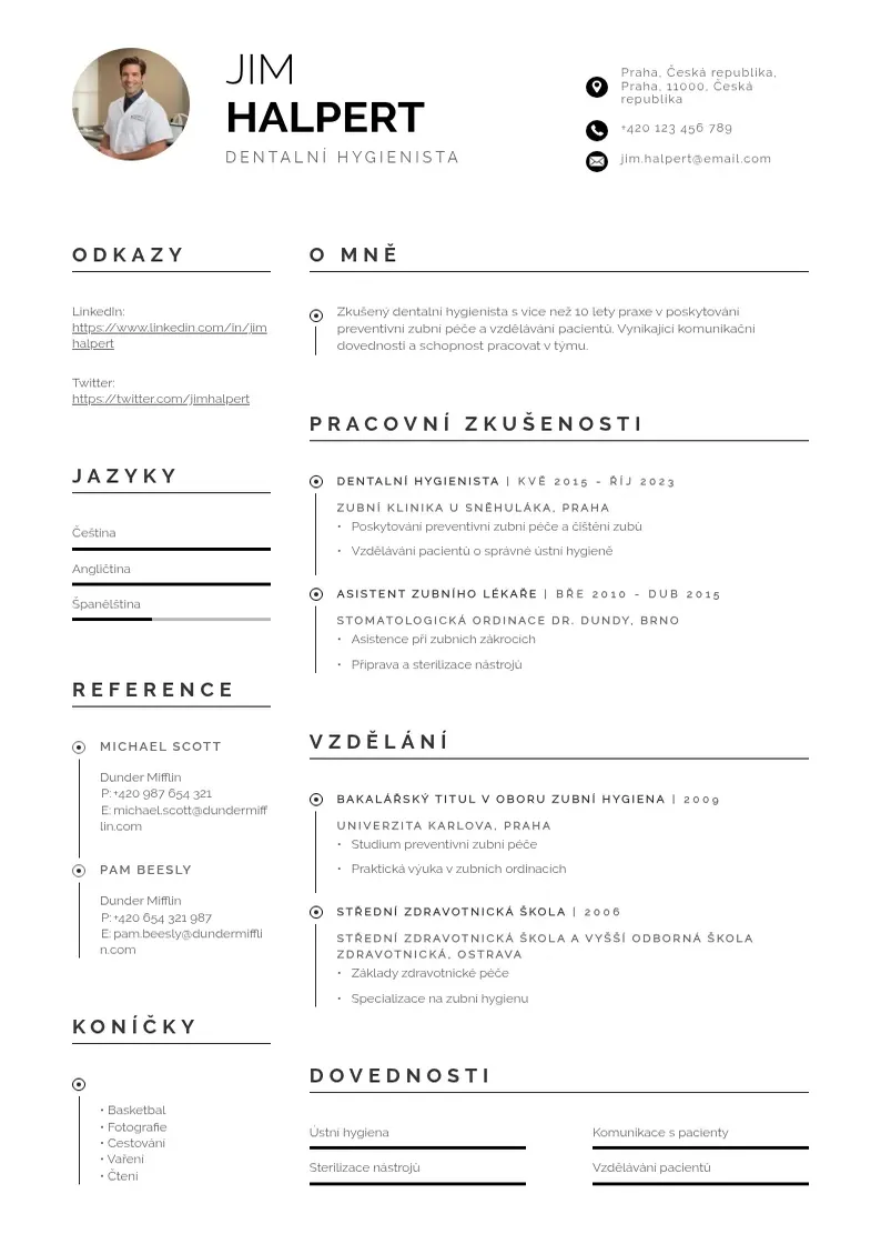 Profesionāla Dentalni hygienista zivotopis CV veidne