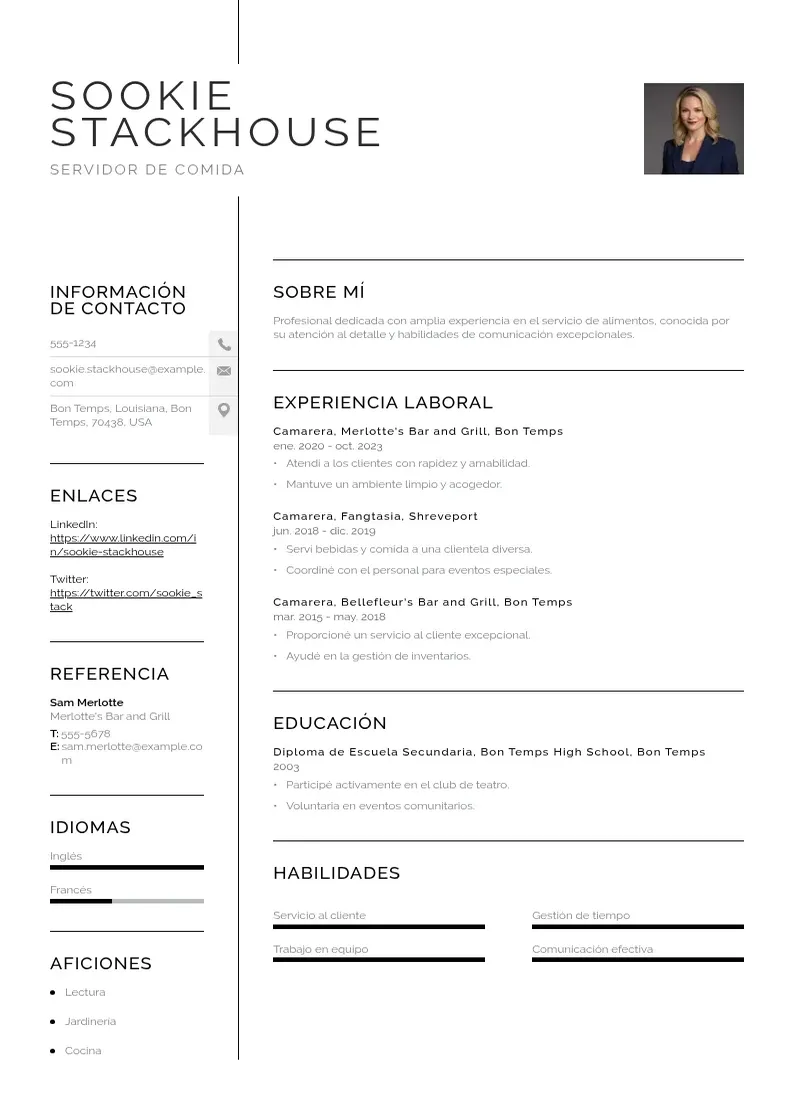 two column servidor-de-comida resume example