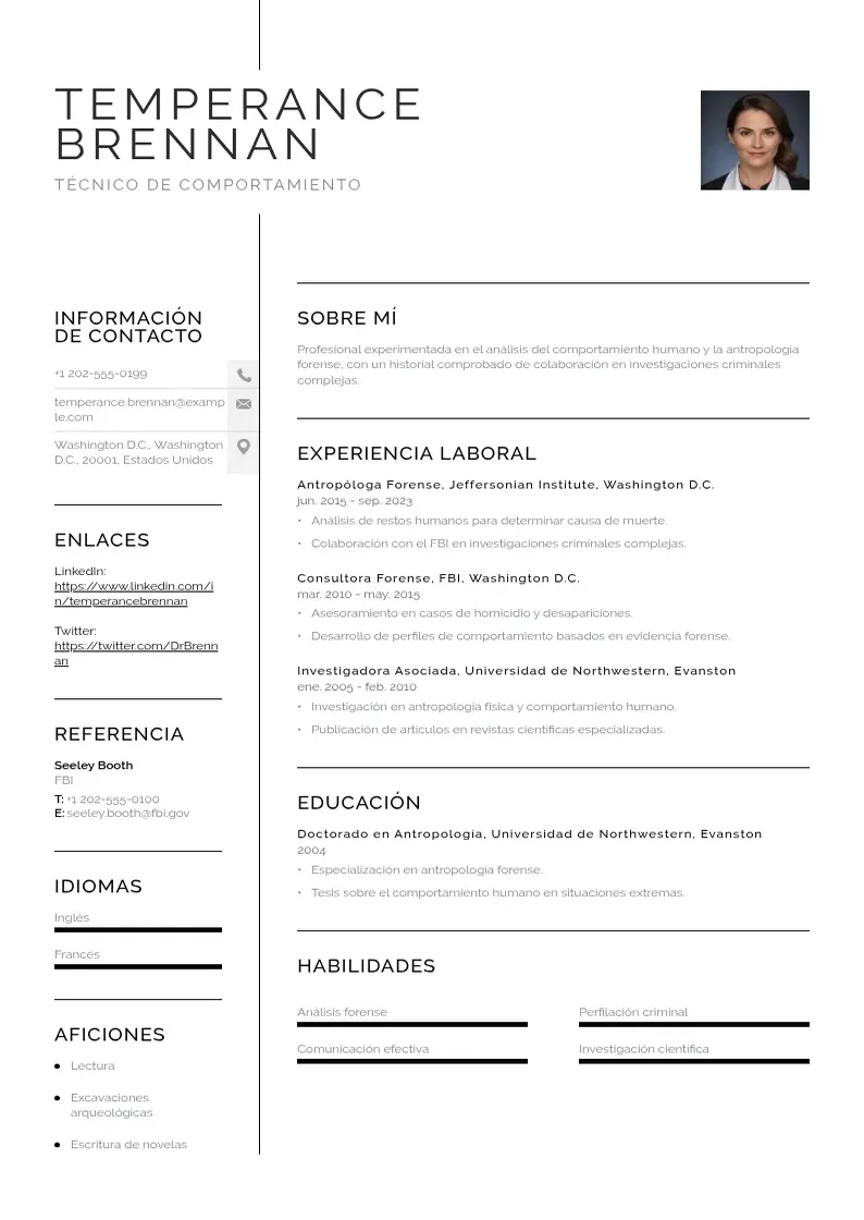 two column cv-tecnico-de-comportamiento resume example