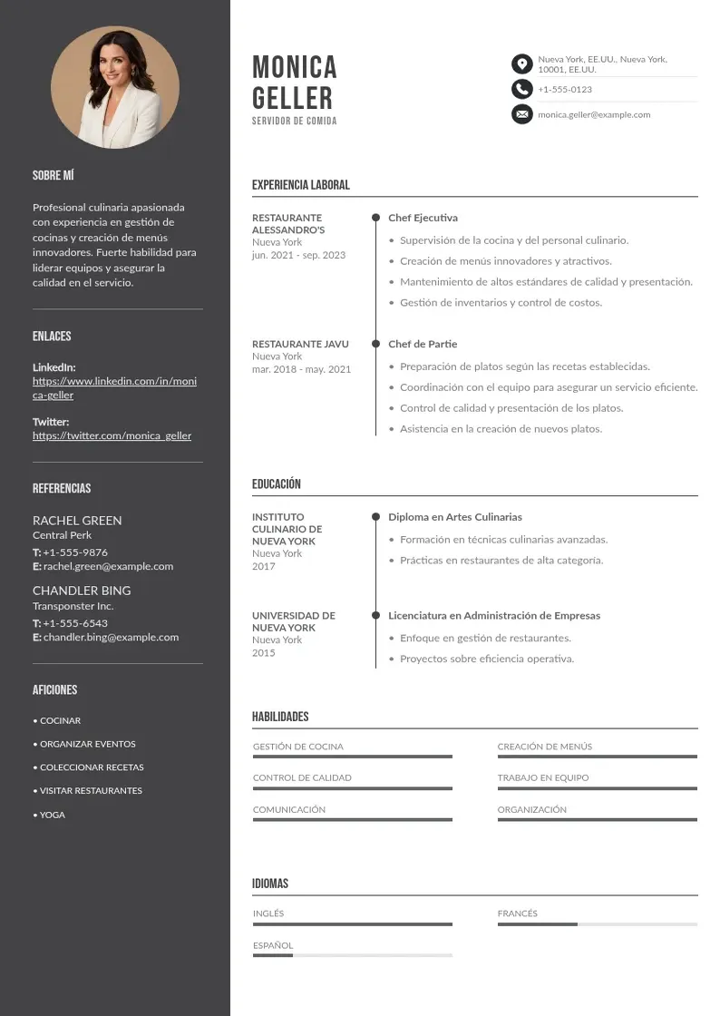 two column servidor-de-comida resume example