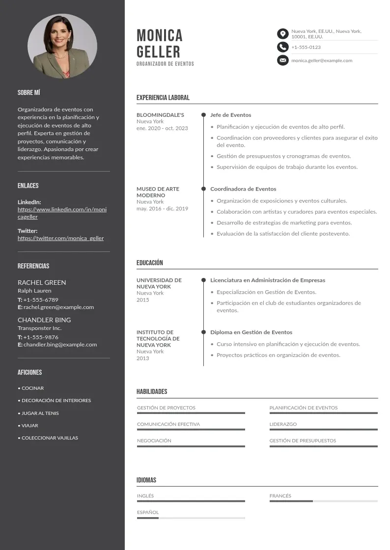 two column organizador-de-eventos resume example