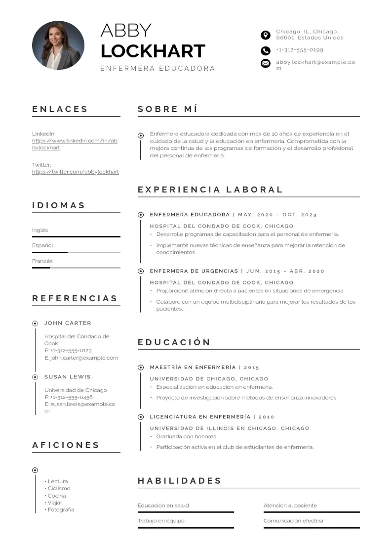 two column enfermera-educadora resume example