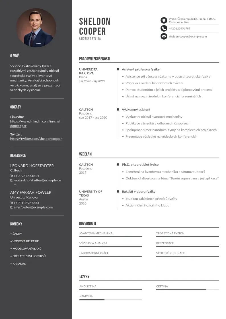 Divu kolonnu Zivotopis asistenta fyzika CV piemērs