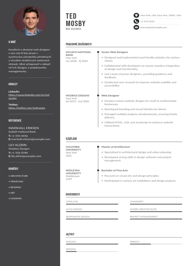 Divu kolonnu Web designer zivotopis CV piemērs
