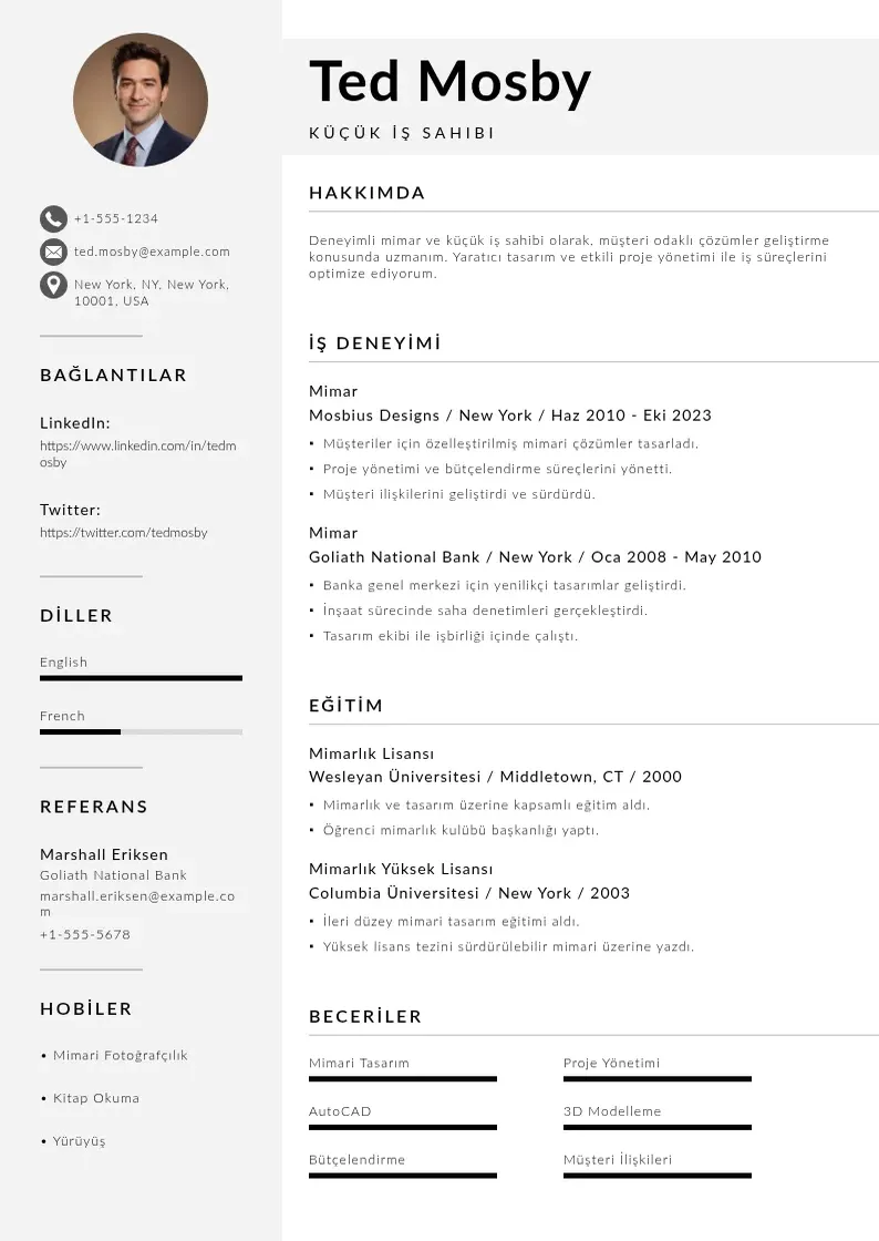 Mūsdienīga Küçük iş sahibi  CV veidne