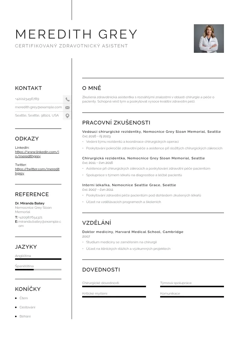 Vienkārša Certifikovany zdravotnicky asistent zivotopis CV piemērs
