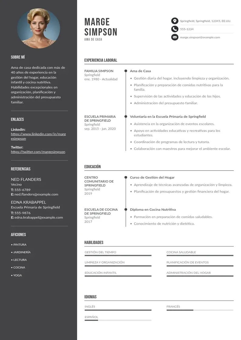 two column cv-ama-de-casa resume example