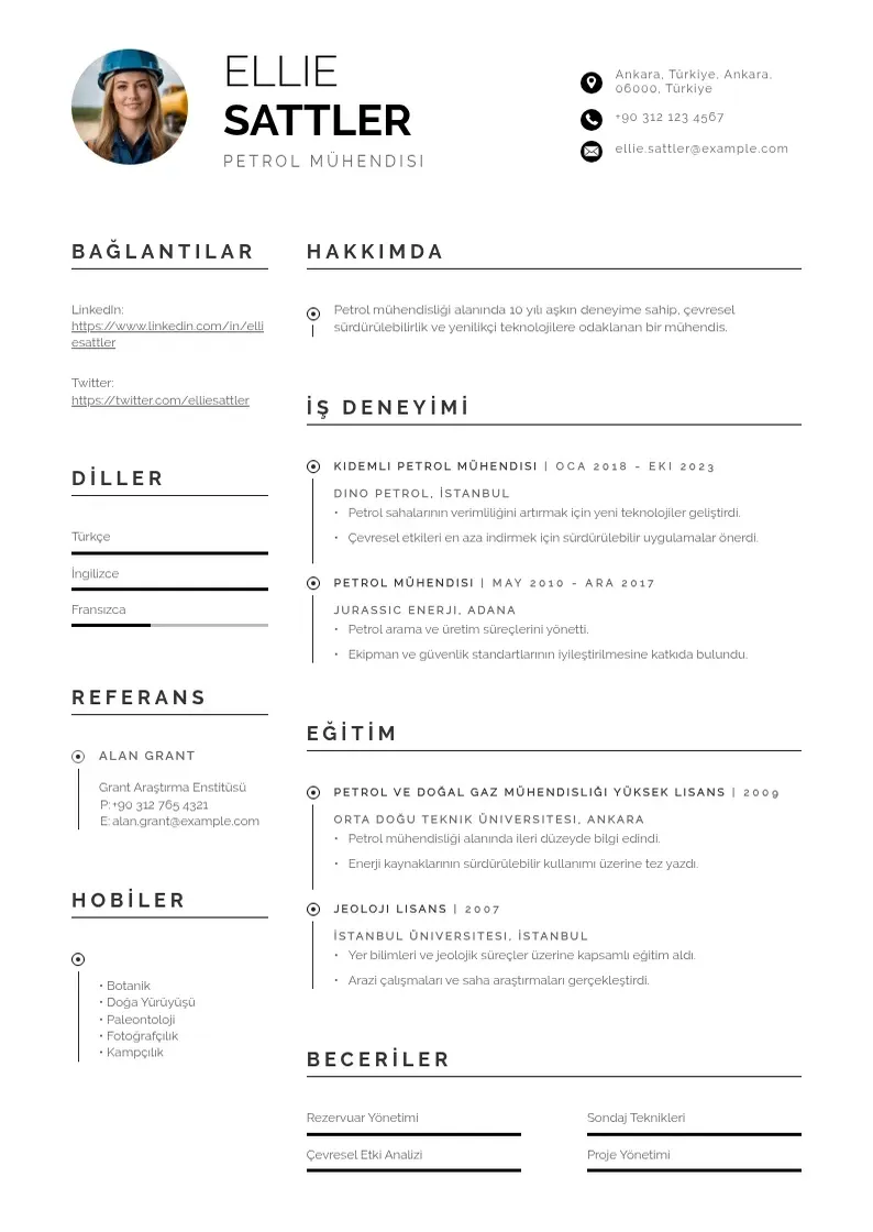 Profesionāla Petrol muhendisi CV veidne