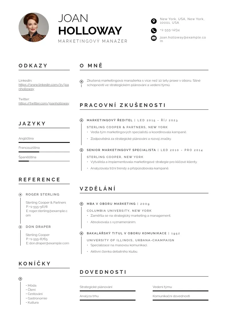 Profesionāla Priklady zivotopisu marketingovych manazeru CV veidne