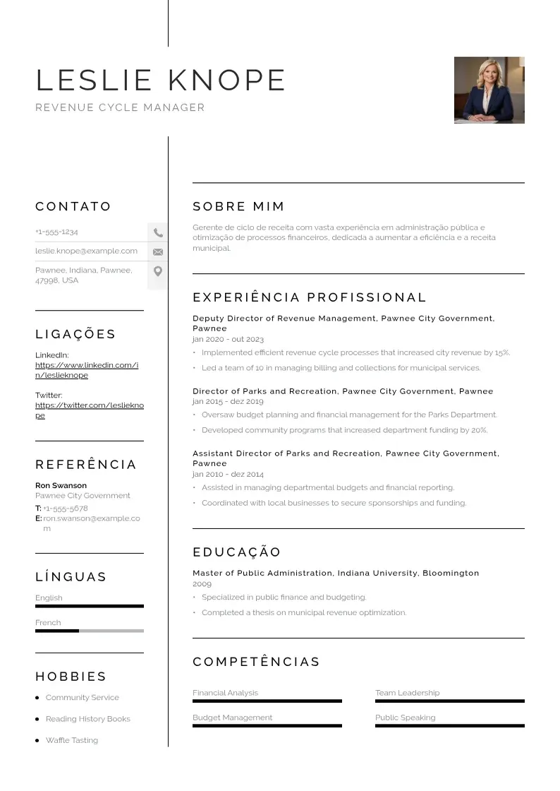 Exemplo de currículo simples de De gerente de ciclo de receita