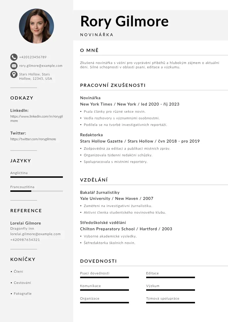 Mūsdienīga Zivotopis novinare CV veidne