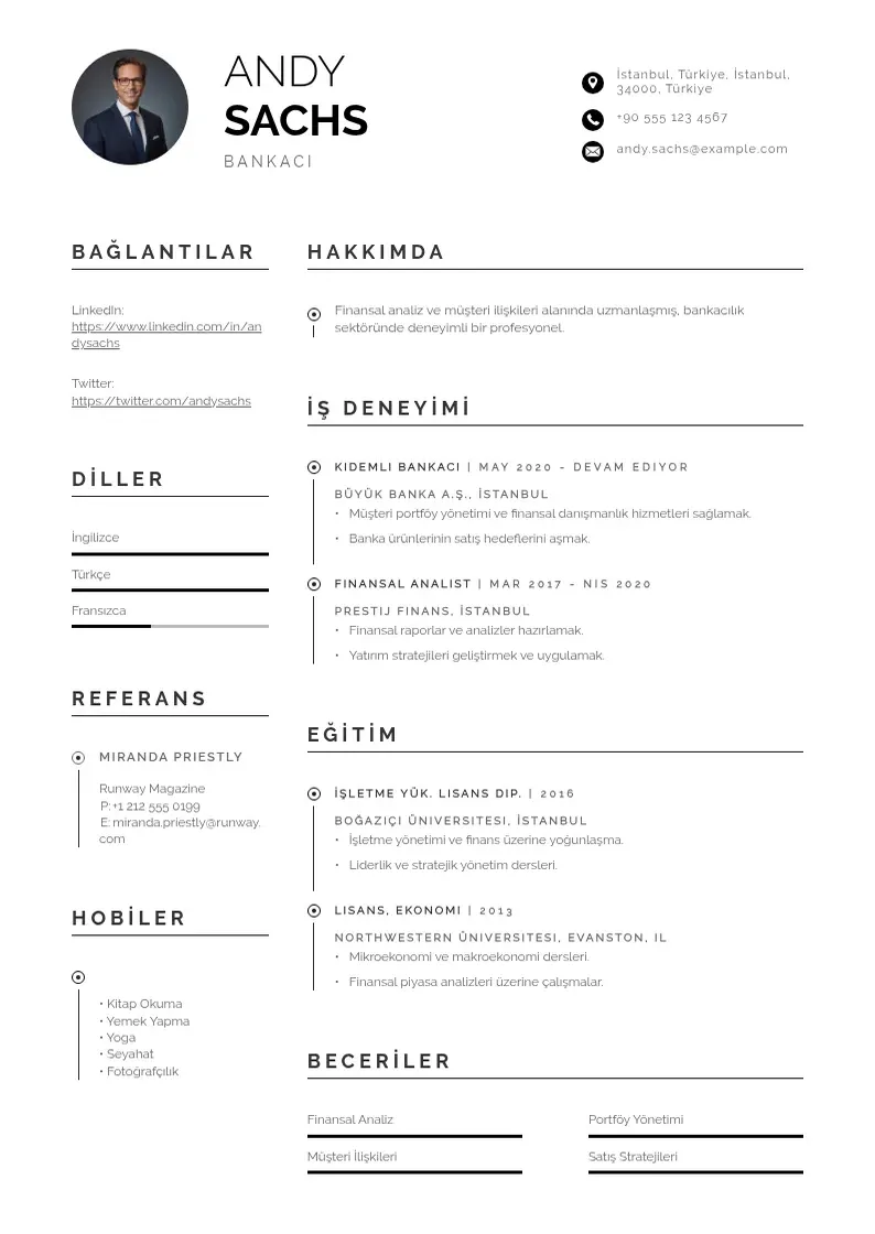 Profesionāla Bankaci CV veidne