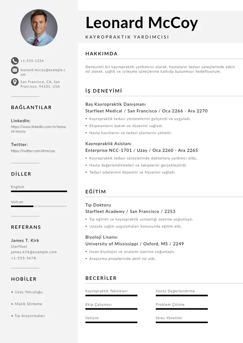 Mūsdienīga Kayropraktik Yardımcısı  CV veidne
