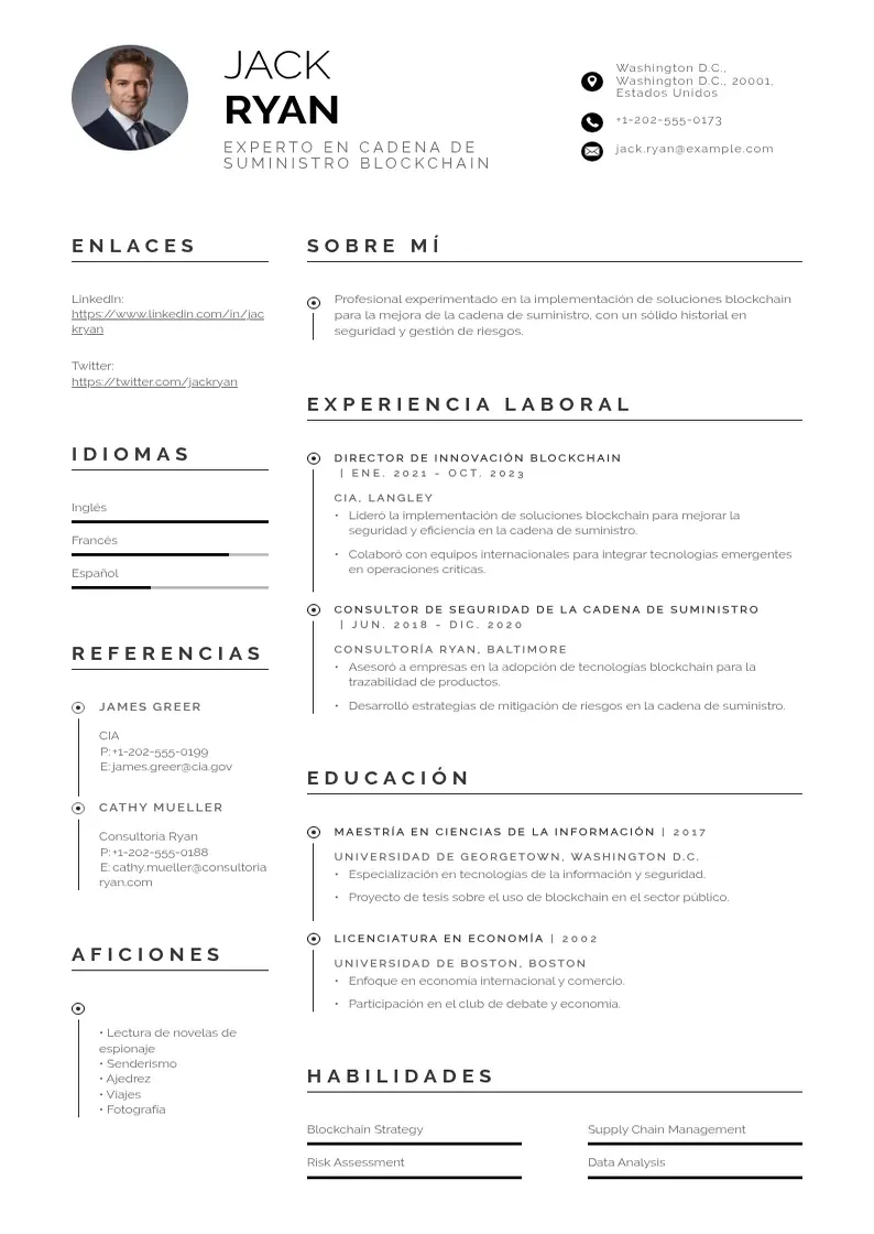 two column experto-en-cadena-de-suministro-blockchain resume example