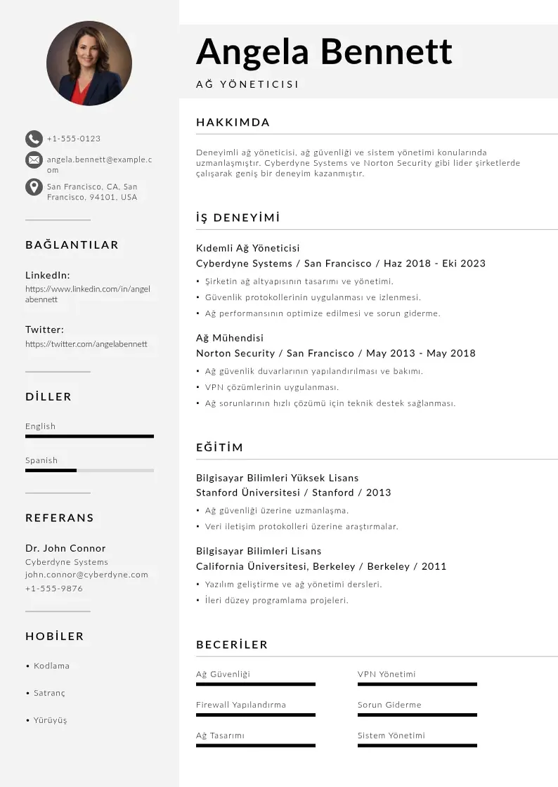 Mūsdienīga Ağ yöneticisi  CV veidne