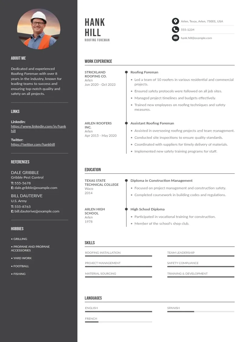 two column roofing-foreman-resume resume example