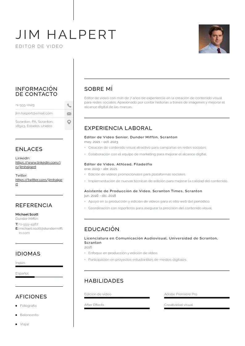 two column editora-de-video-para-redes-sociales resume example