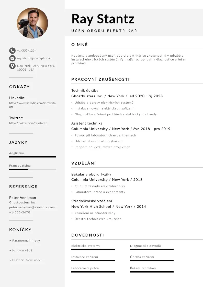 Mūsdienīga Ucen oboru elektrikar zivotopis CV veidne