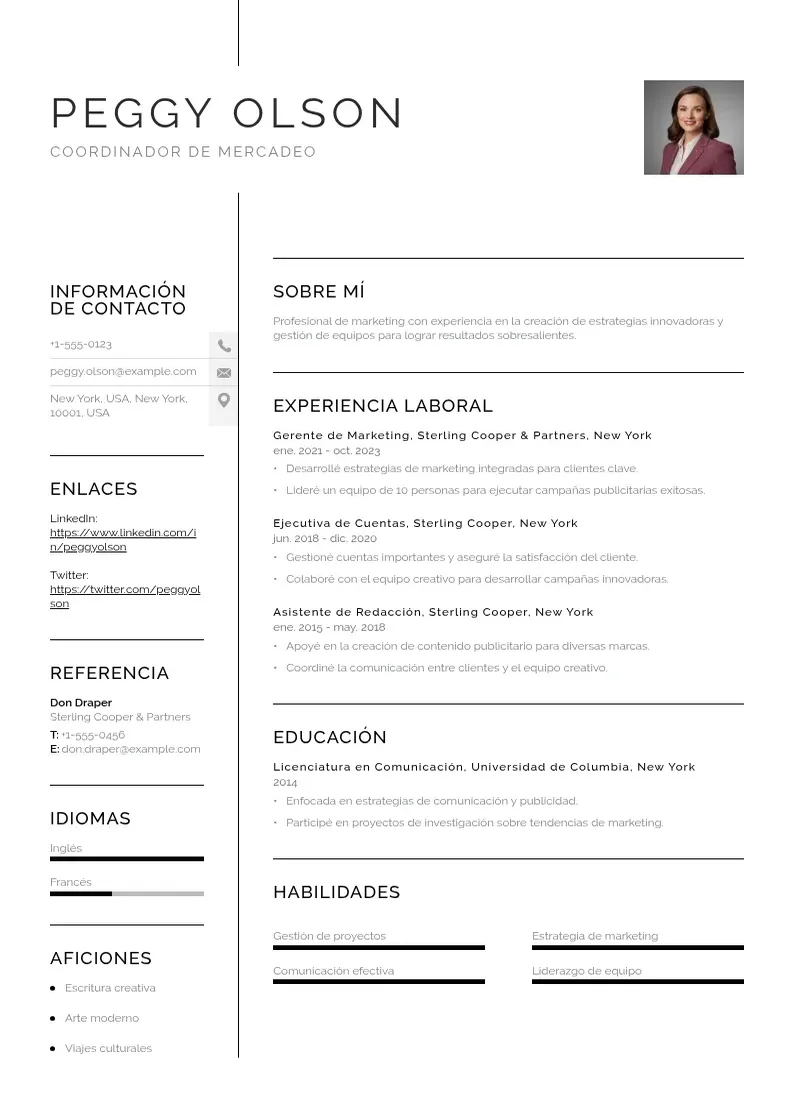 two column cv-coordinador-de-mercadeo resume example
