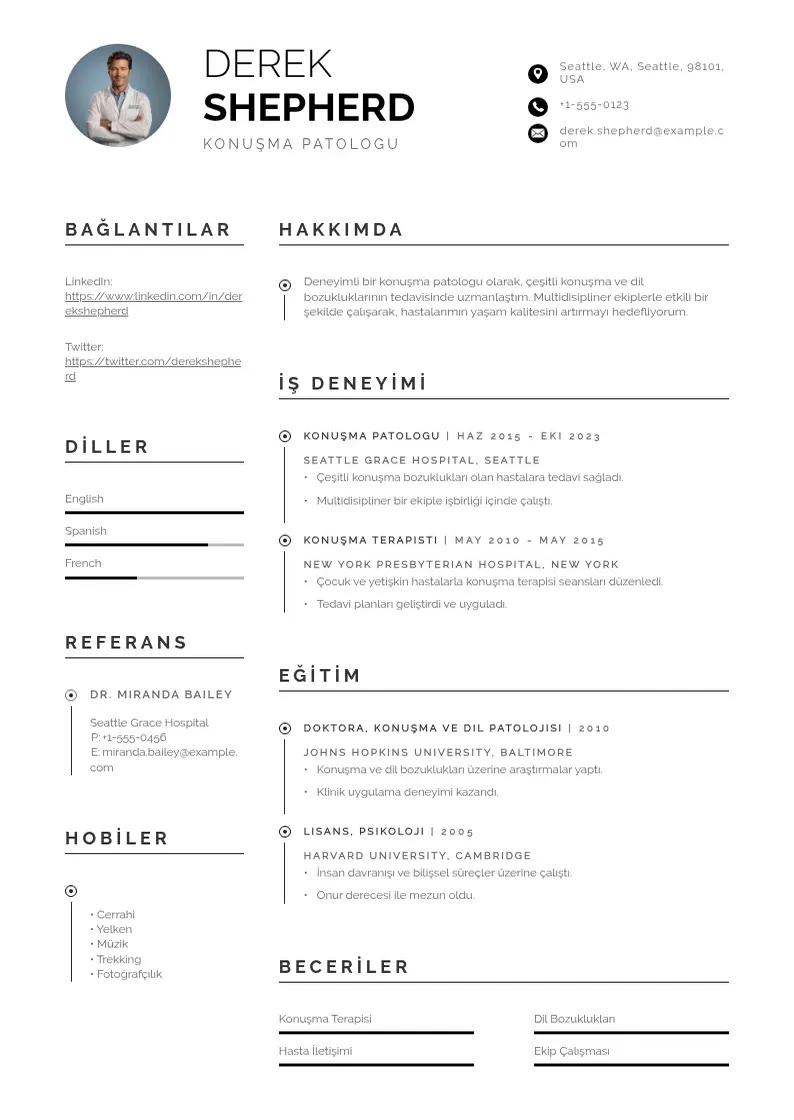 Profesionāla Konuşma Patologu  CV veidne