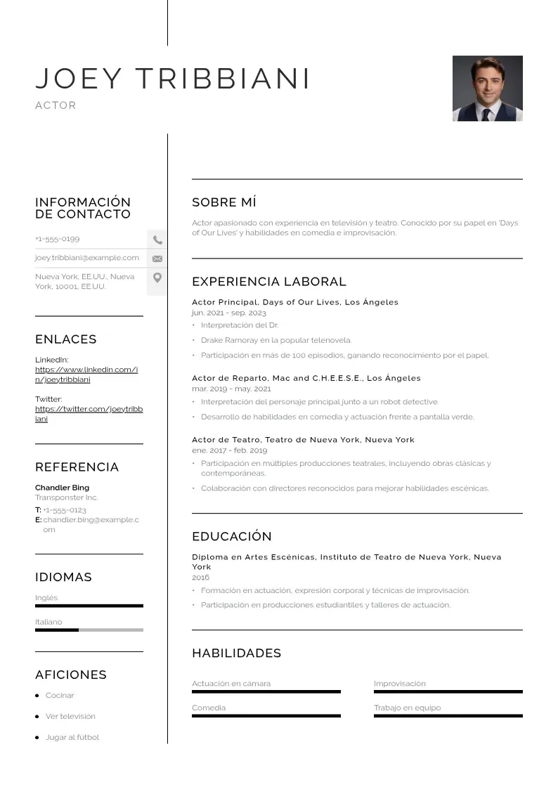 two column curriculum-artistico-de-actor resume example