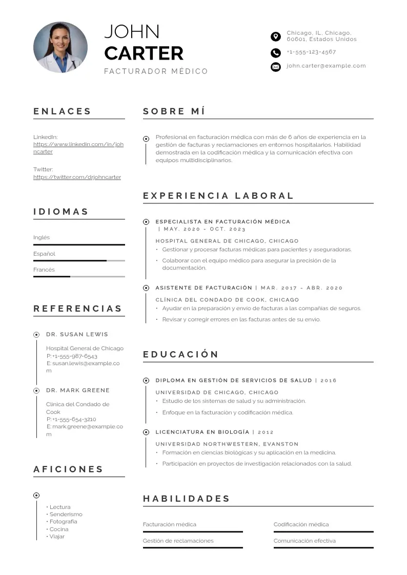 two column cv-facturador-medico resume example