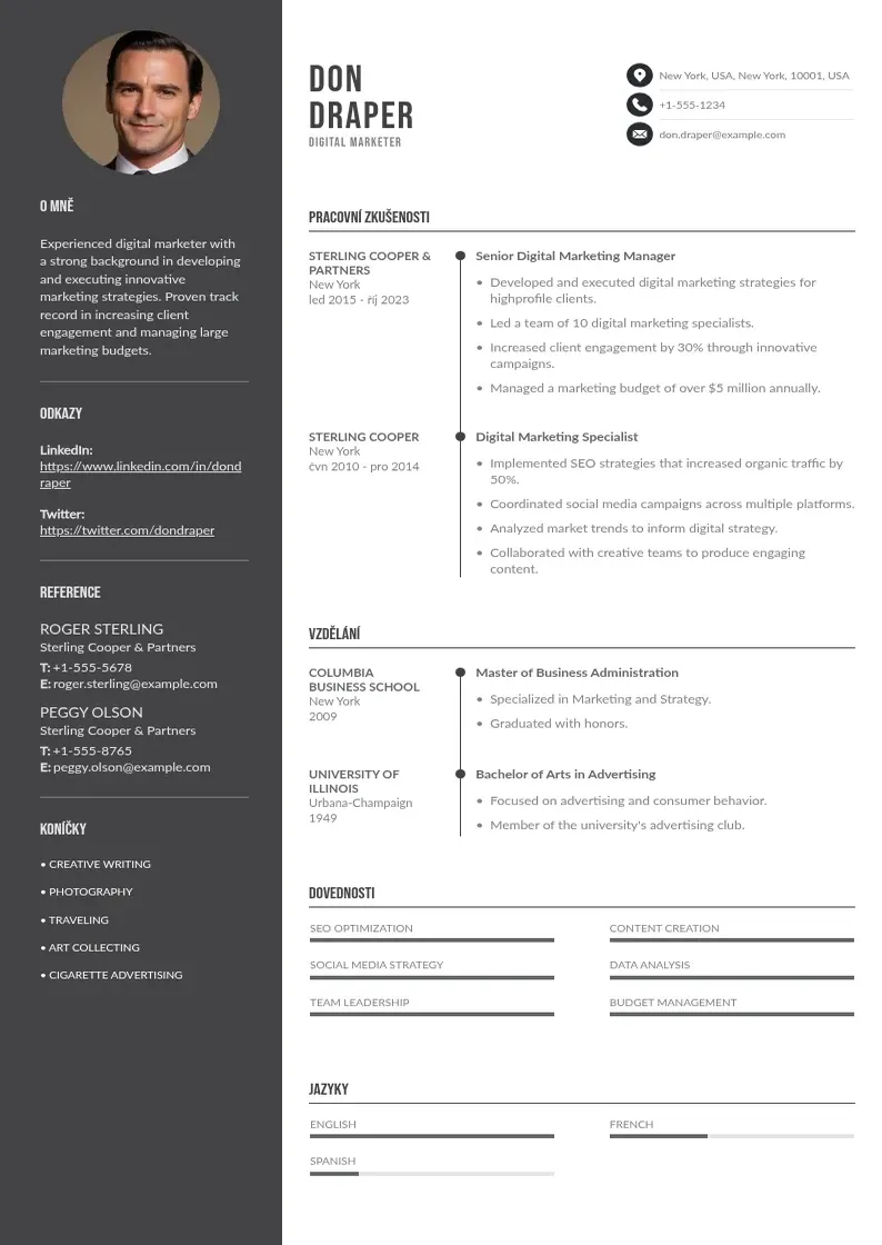 Divu kolonnu Digitalni marketer zivotopis CV piemērs