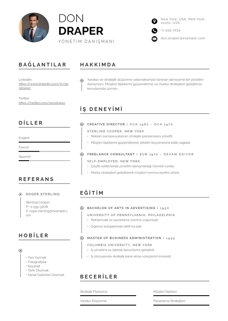 Profesionāla Yönetim Danışmanı  CV veidne