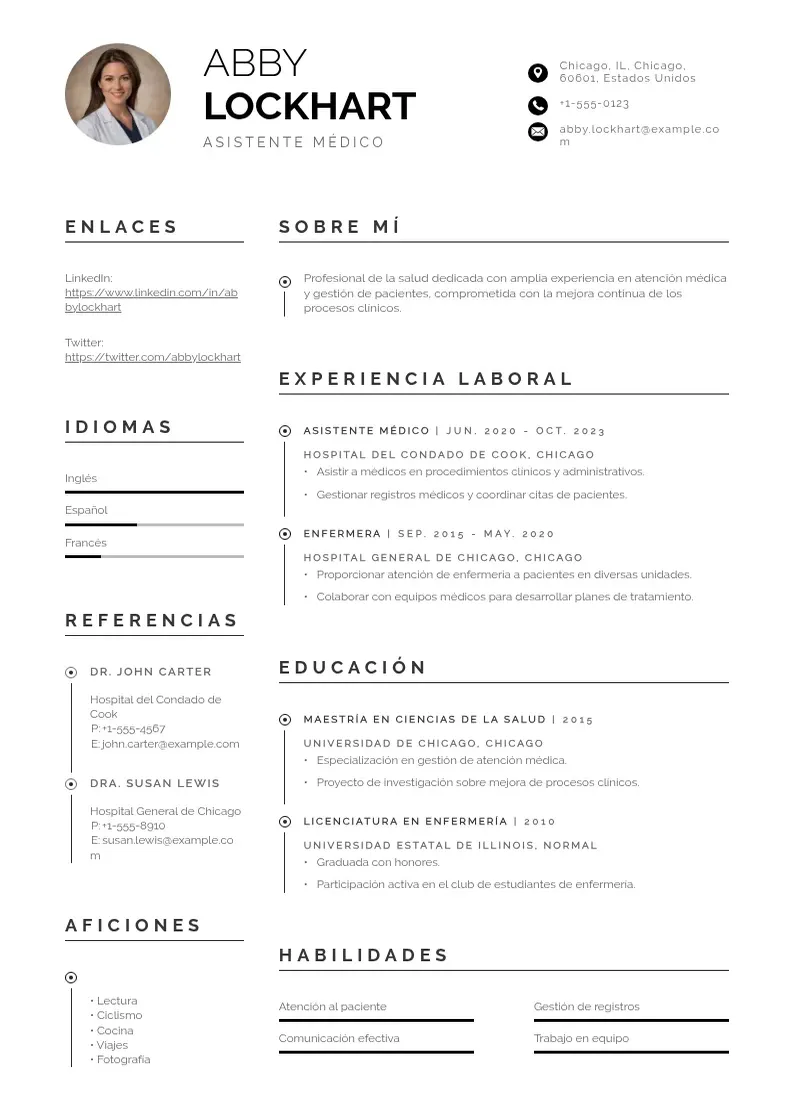 two column curriculum-de-asistente-medico resume example