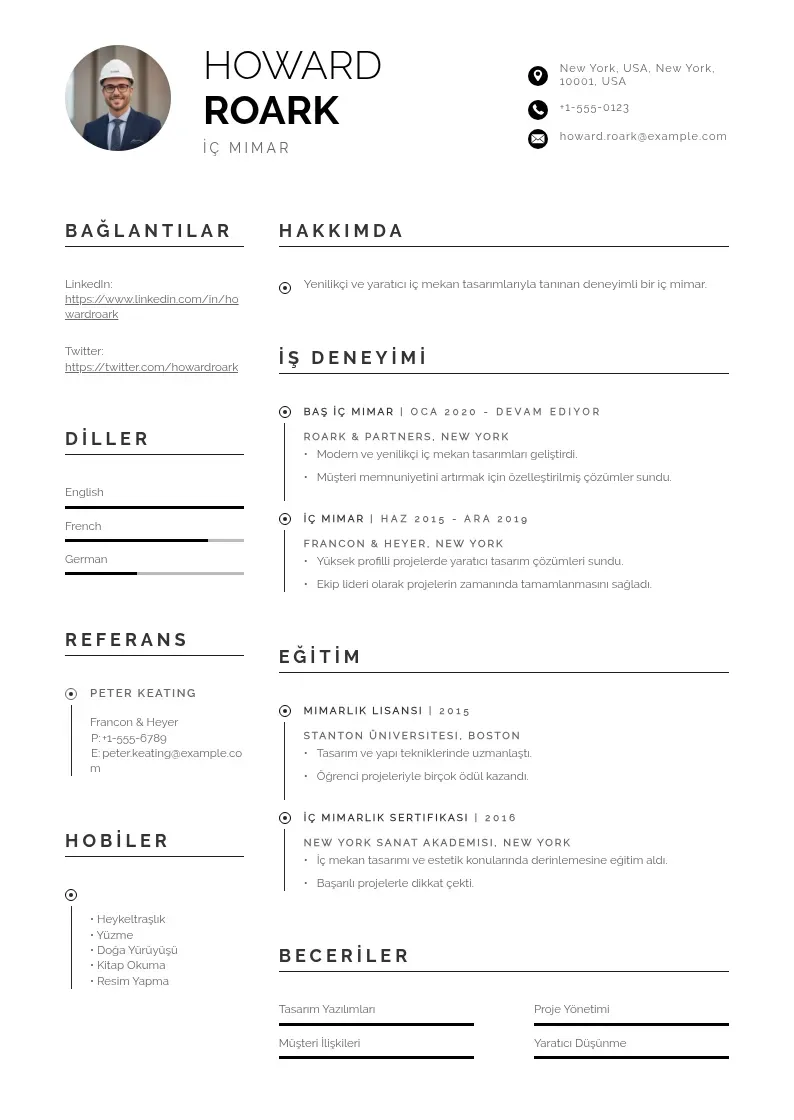 Profesionāla Ic mimar CV veidne