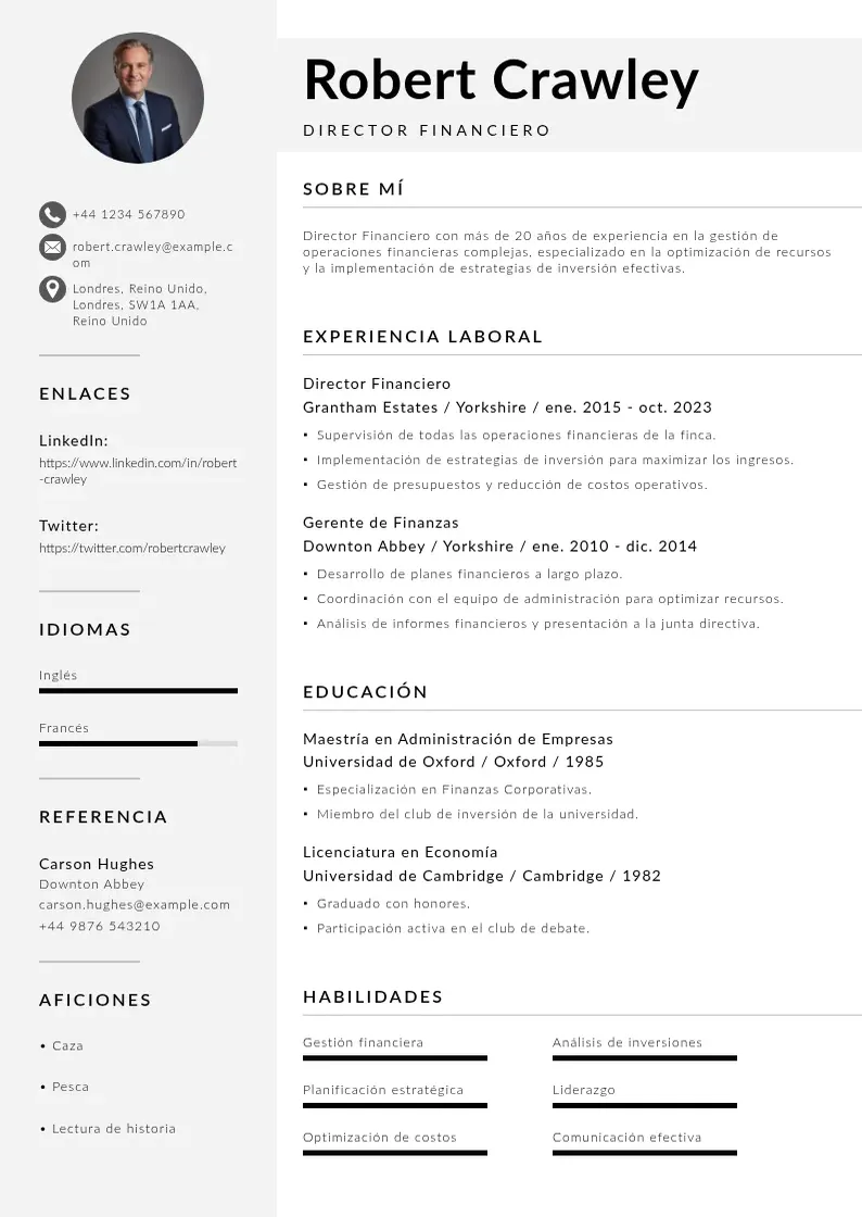 two column cv-director-financiero resume example