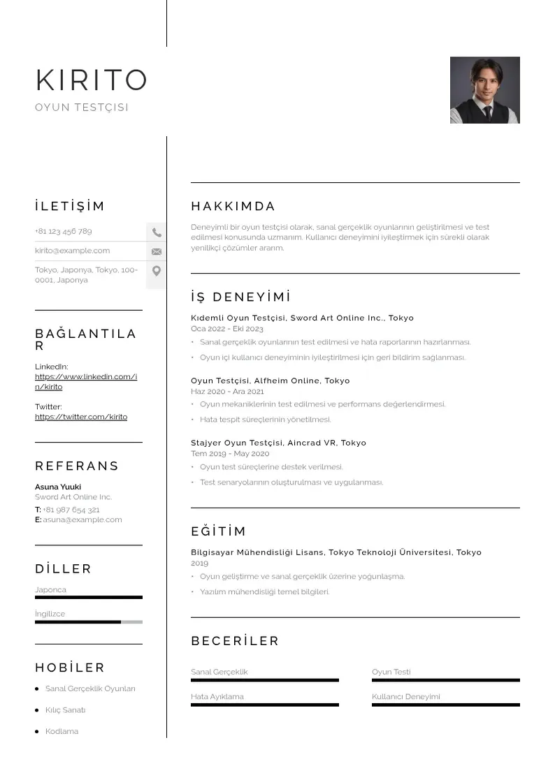 Vienkārša Oyun testçisi  CV piemērs