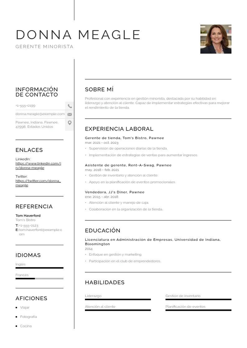 two column cv-gerente-minorista resume example