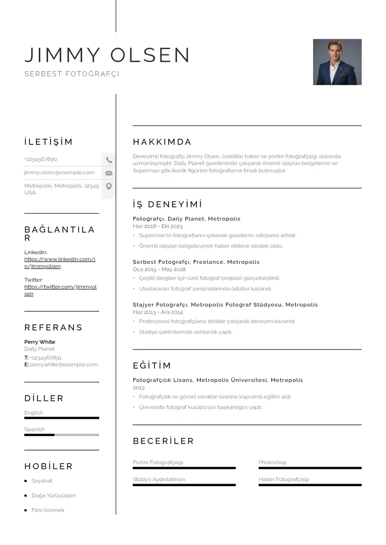 Vienkārša Serbest fotoğrafçı  CV piemērs