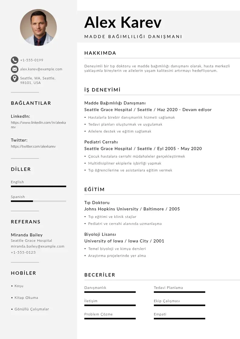 Mūsdienīga Madde Bağımlılığı Danışmanı  CV veidne