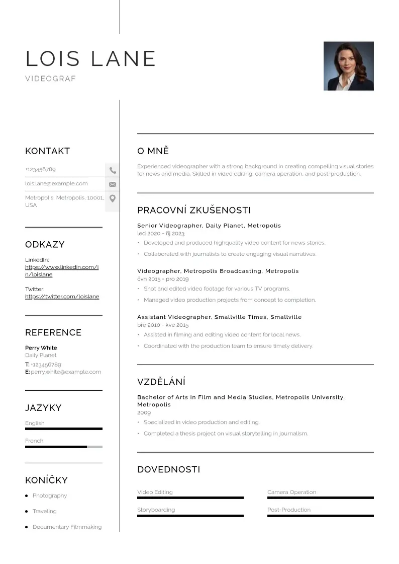 Vienkārša Videograf zivotopis CV piemērs