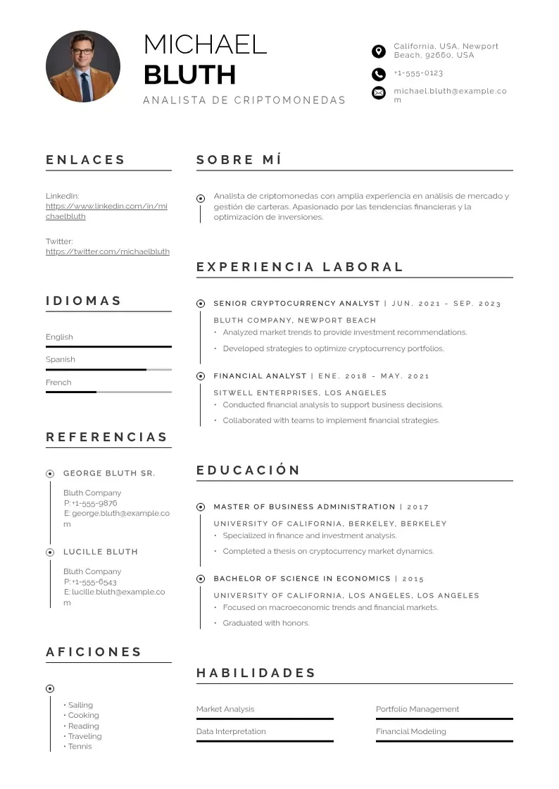 two column analista-de-criptomonedas resume example