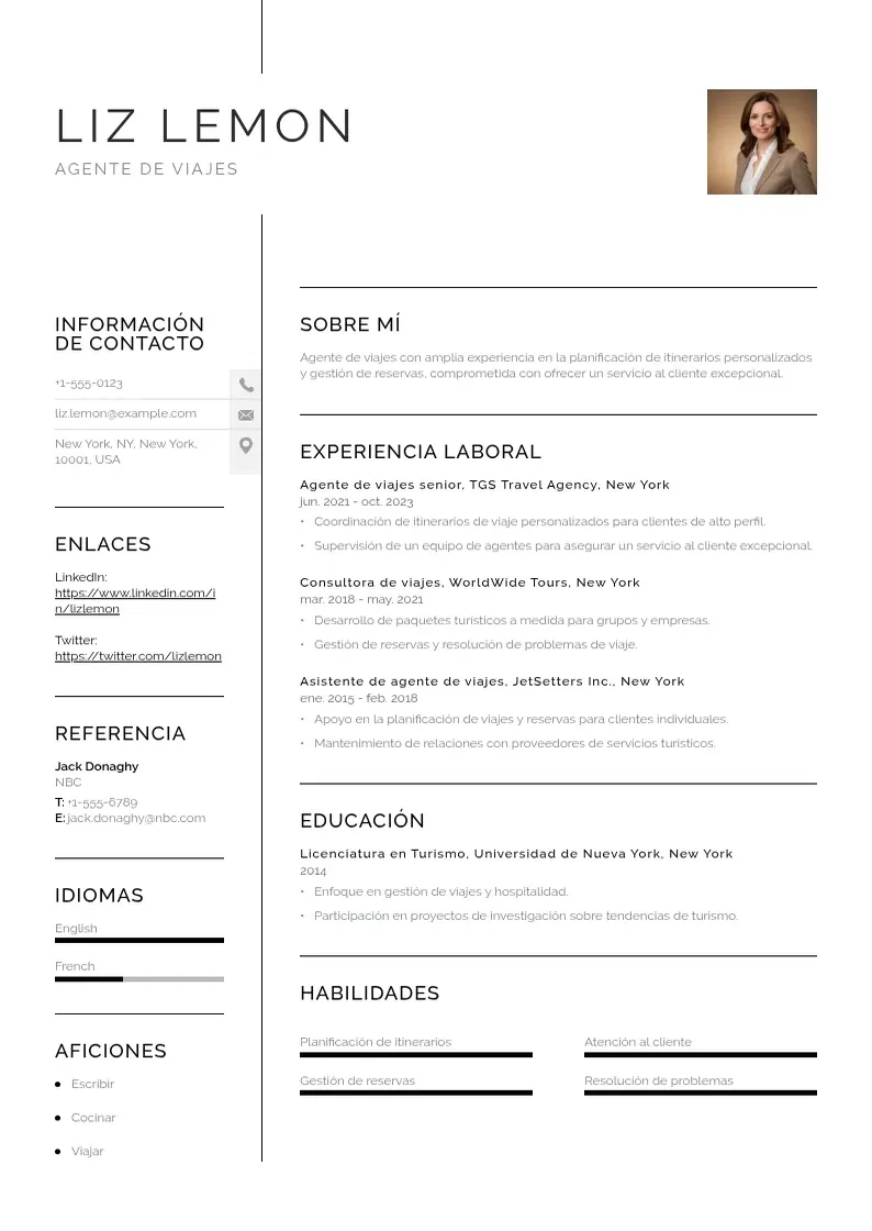 two column cv-agente-de-viajes resume example