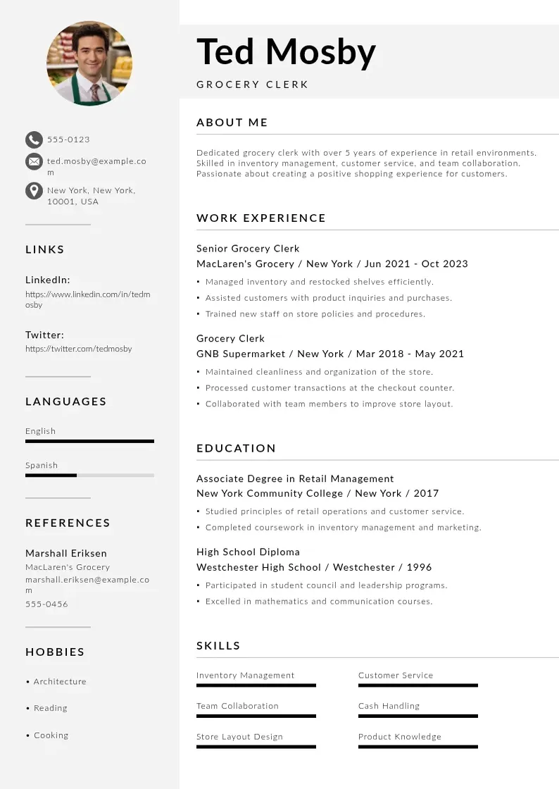 modern 6 grocery clerk resumes resume template