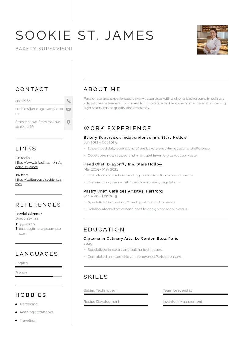 simple Bakery supervisor resume resume example
