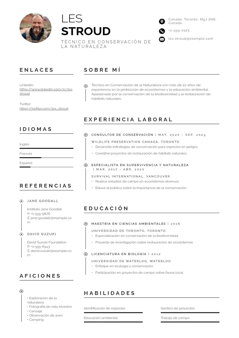 two column tecnico-en-conservacion-de-la-naturaleza resume example