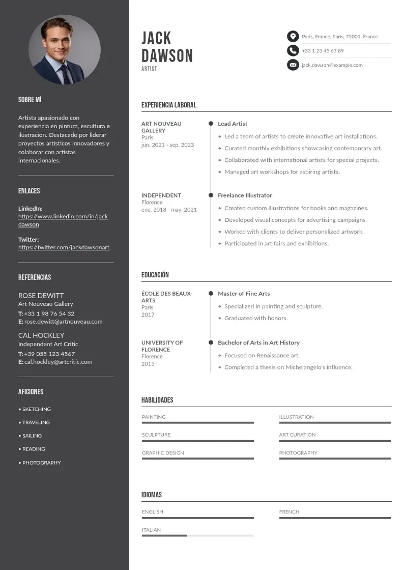 two column curriculum-artistico resume example