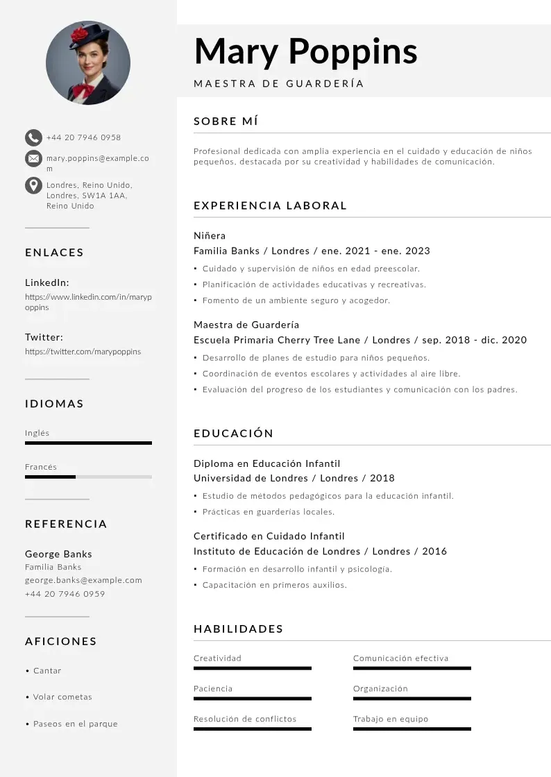 two column cv-maestra-de-guarderia resume example